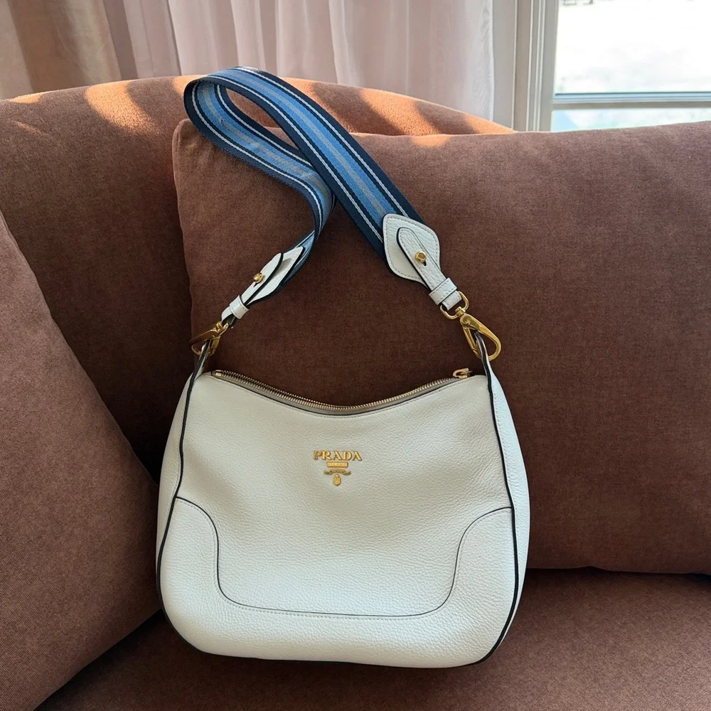 Prada White and Blue Leather Shoulder Bag - Picture 5 of 16
